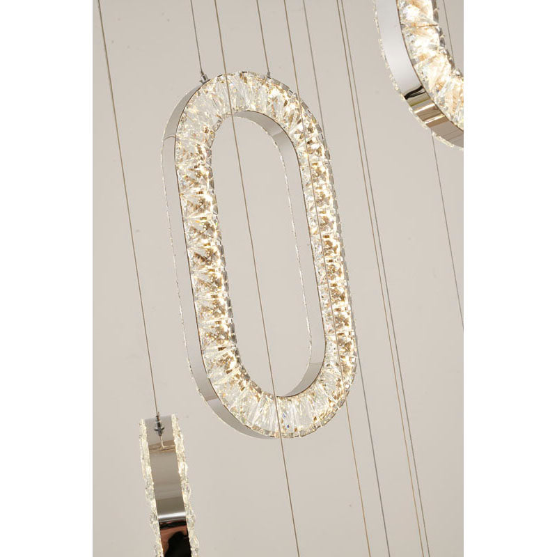 LED Chandelier With Oval Clear Crystal Hanging Pendants