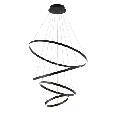 Matte Black 4-Ring LED Chandelier – Modern Multi Halo Pendant Light
