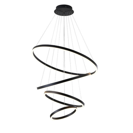 Matte Black 4-Ring LED Chandelier – Modern Multi Halo Pendant Light