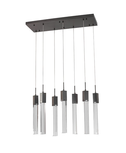 Black Gun Metal Flushed Frame With Hanging Clear Block Crystal Pendants