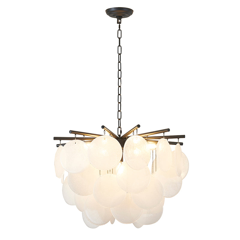 Satin Black Chandelier With Frosted White Hanging Glass Petals