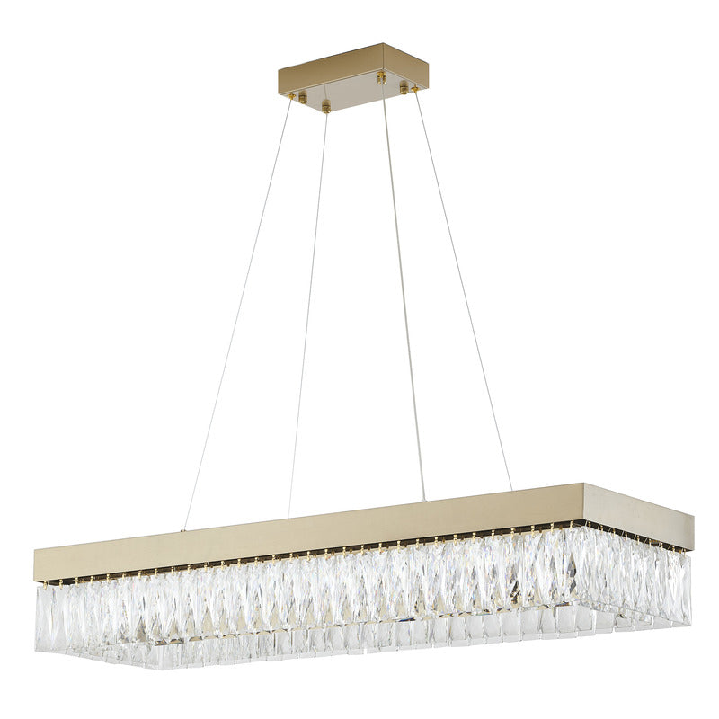 Gold Hairline LED Chandelier With Clear Hanging Crystals