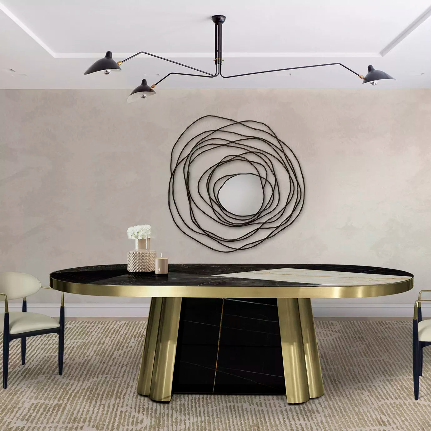 Decodiva Black & Gold Granite Dining Table