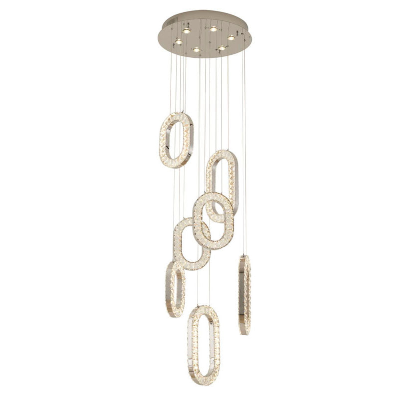 LED Chandelier With Oval Clear Crystal Hanging Pendants