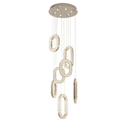 LED Chandelier With Oval Clear Crystal Hanging Pendants