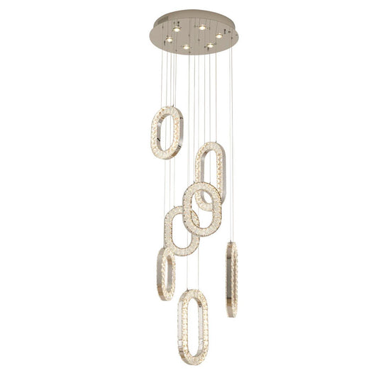 LED Chandelier With Oval Clear Crystal Hanging Pendants