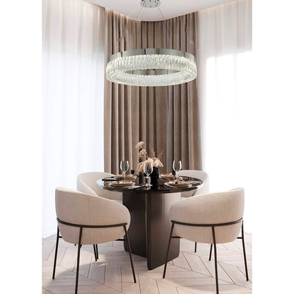Round Chrome LED Chandelier With Clear Hanging Crystals