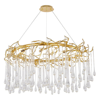 Gold Aluminium Chandelier With Clear Glass Hanging Drops