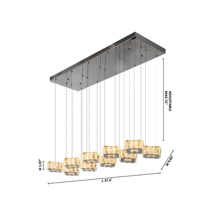 Chrome LED Island Chandelier With Clear Crystal Hanging Pendants