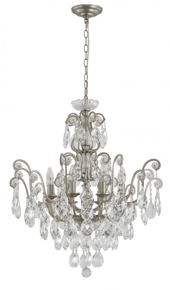 Matte Black Chandelier with Clear Hanging Crystals & Glass Accents