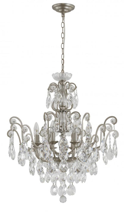 Matte Black Chandelier with Clear Hanging Crystals & Glass Accents