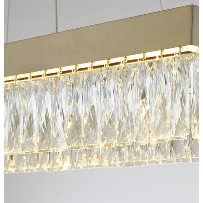 Gold Hairline LED Chandelier With Clear Hanging Crystals