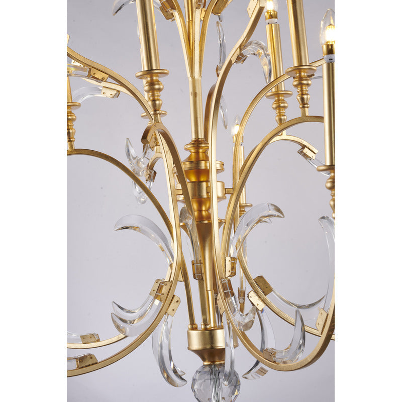 Gold Metal Leaf Chandelier With Clear Crystals