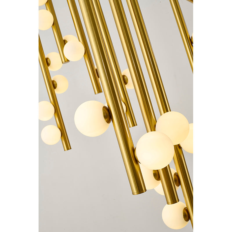 Satin Brass Chandelier With White Glass Ball Shades
