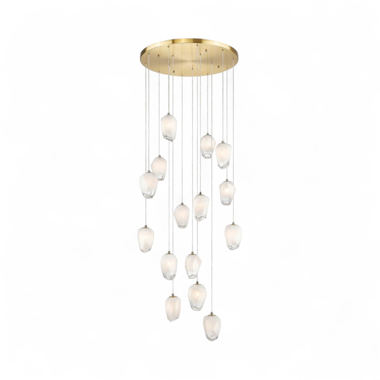 Round Metal Flushed Chandelier with Hanging White Glass Pendants