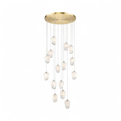 Round Metal Flushed Chandelier with Hanging White Glass Pendants