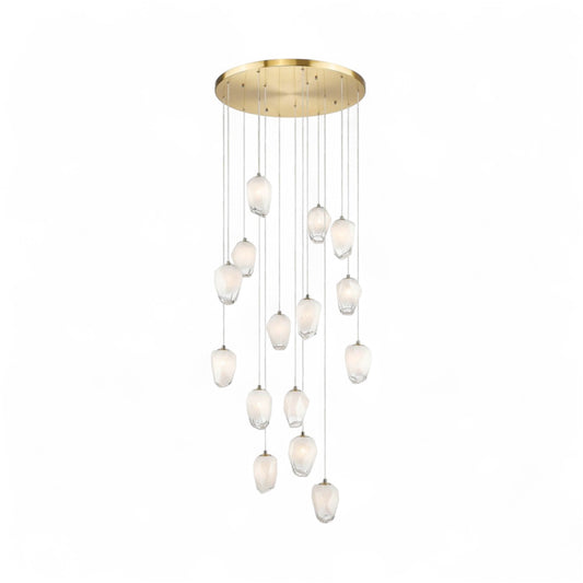 Round Metal Flushed Chandelier with Hanging White Glass Pendants