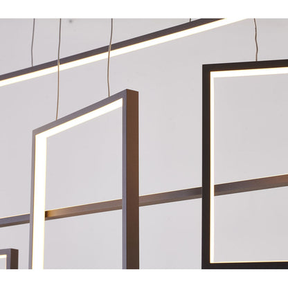 Coffee Brown Frame LED Chandelier With Hanging Box Pendants