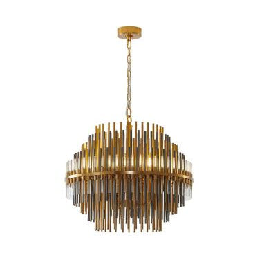 Brass Stainless Steel Chandelier with Black Iron and Clear Glass Tubes