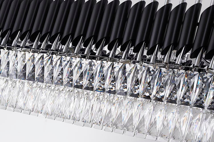 Black & Chrome Rectangular Chandelier With Clear Hanging Crystals