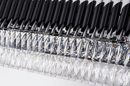 Black & Chrome Rectangular Chandelier With Clear Hanging Crystals