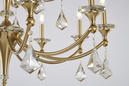 Two-Tier Satin Brass Frame with Champagne Hanging Crystals Accents