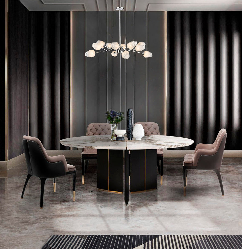 Gold Branch Chandelier with White Glass Shades