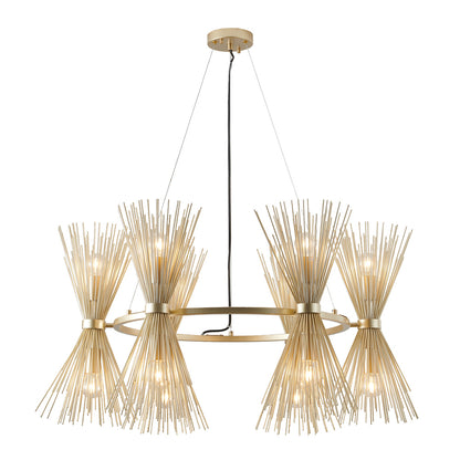 Round Gold Iron Frame Chandelier with Spiked Cone Shades