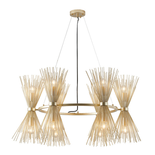 Round Gold Iron Frame Chandelier with Spiked Cone Shades