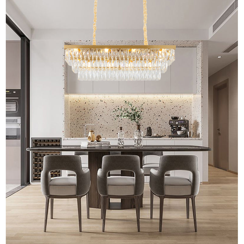 Rectangular Chandelier With Clear Hanging Crystals