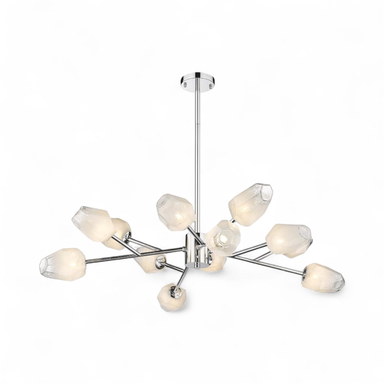 Gold Branch Chandelier with White Glass Shades