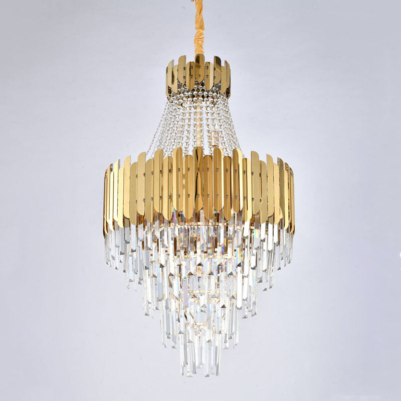 Gold Chandelier With Clear Hanging Crystals