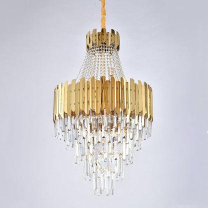 Gold Chandelier With Clear Hanging Crystals