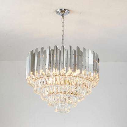 Chrome Chandelier With Clear Hanging Crystals