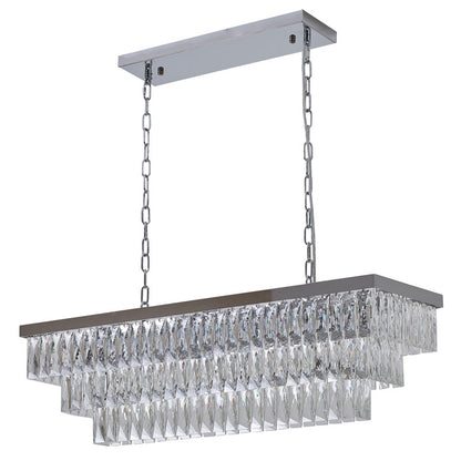 Rectangular Chandelier With Clear Hanging Crystals