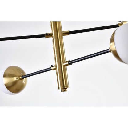 Brass & Black Framed Chandelier with Milk White Glass Shades