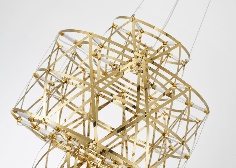 3 Tier 40-Light Dimmable Gold Stainless Steel LED Chandelier