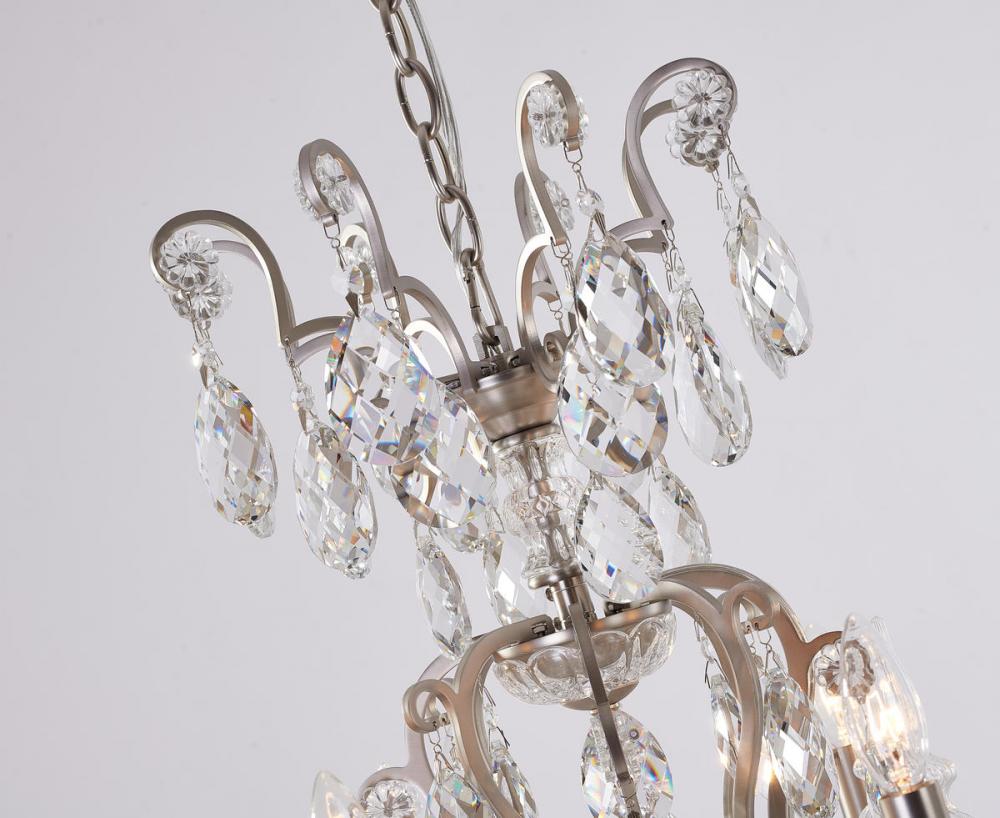Pewter Iron Frame Chandelier with Clear Hanging Crystals