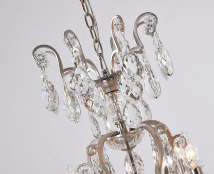 Pewter Iron Frame Chandelier with Clear Hanging Crystals