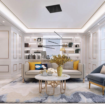 Modern Matte Black LED Chandelier with Chrome Accents