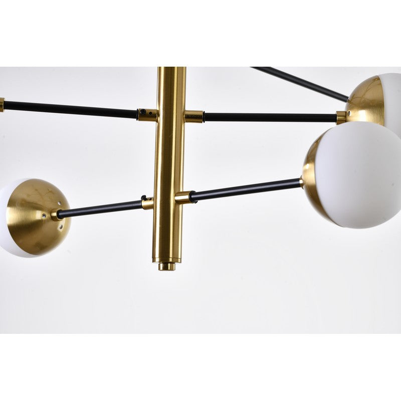 Brass & Black Framed Chandelier with Milk White Glass Shades