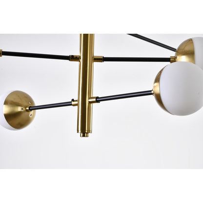 Brass & Black Framed Chandelier with Milk White Glass Shades
