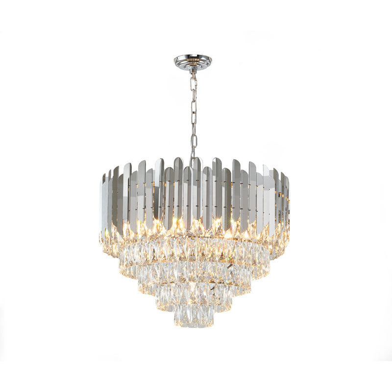 Chrome Chandelier With Clear Hanging Crystals