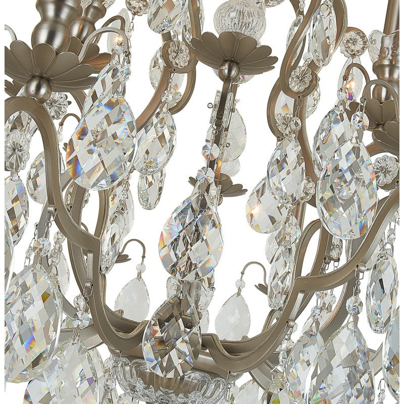Pewter Metal Frame Chandelier with Clear Hanging Crystals
