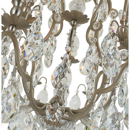 Pewter Metal Frame Chandelier with Clear Hanging Crystals