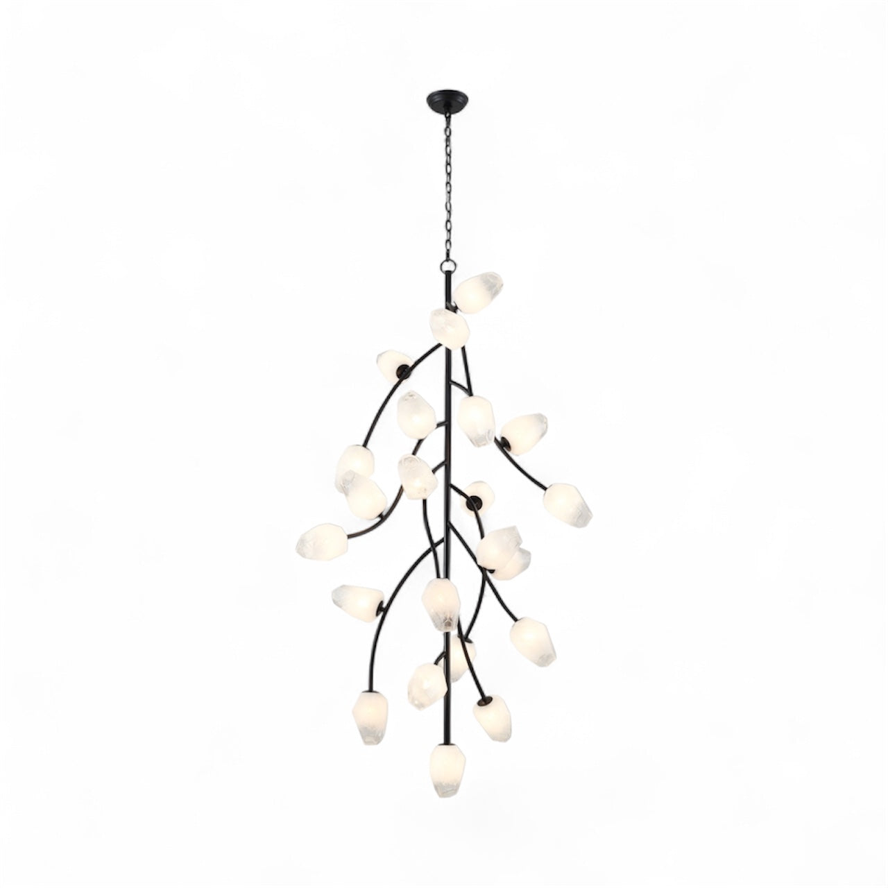 Black Branch Chandelier with White Glass Shades