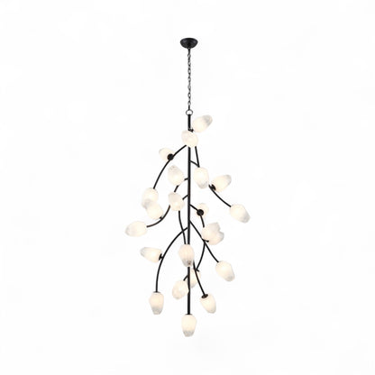 Black Branch Chandelier with White Glass Shades