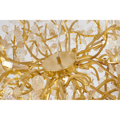 Gold Aluminium Chandelier With Clear & Champagne Glass Hanging Petals