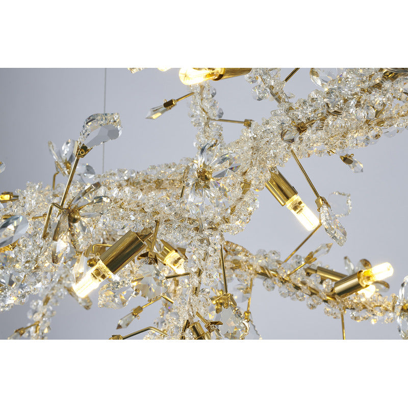 Gold Clear And Champagne Crystal Branch Chandelier With Flower Accents
