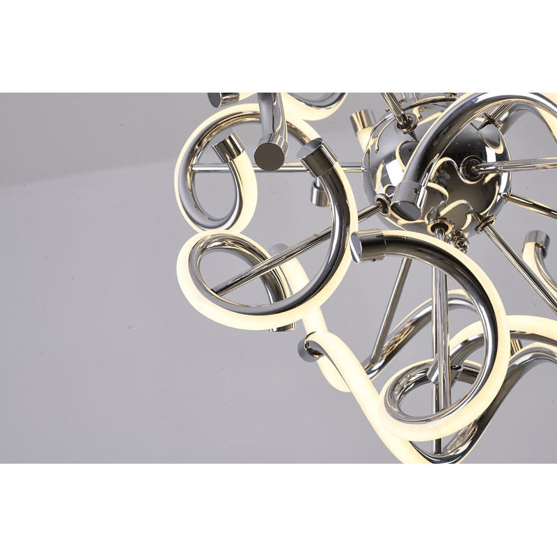 Chrome Spiral LED Chandelier – Modern Round Pendant with Silicone Diffusers